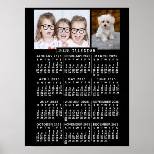 2025 Monatskalender Schwarz Benutzerdefinierte F Poster