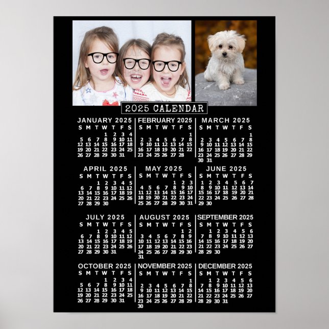 2025 Monatskalender Schwarz | Benutzerdefinierte F Poster (Vorne)