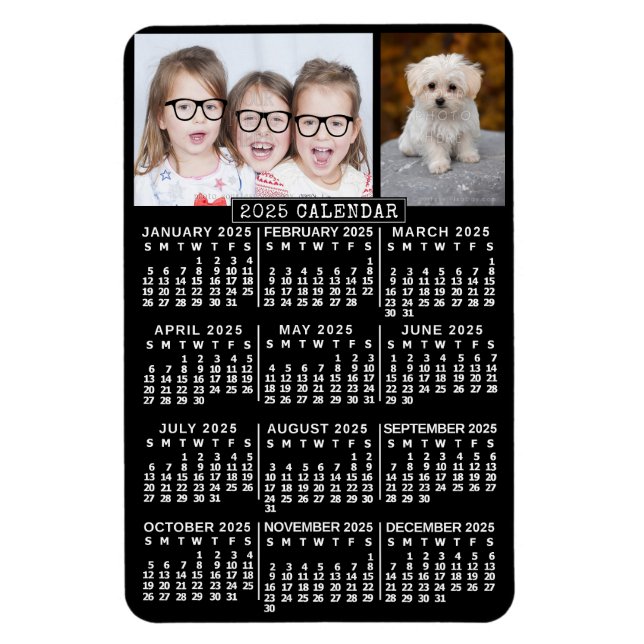 2025 Monatskalender Schwarz | Fotovorlage Magnet (Vertikal)