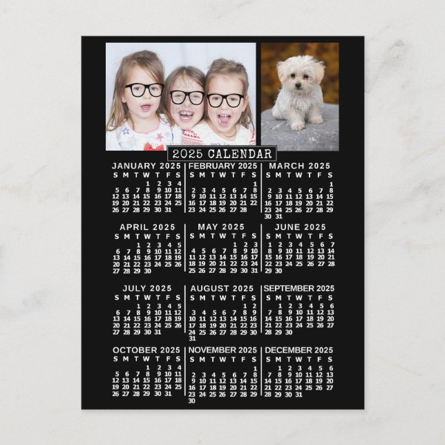 2025 Monatskalender Schwarz | Fotovorlage Postkarte (Vorderseite)