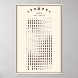 2025 Mondphasen-Lunarzyklen Minimalistischer Kalen Poster