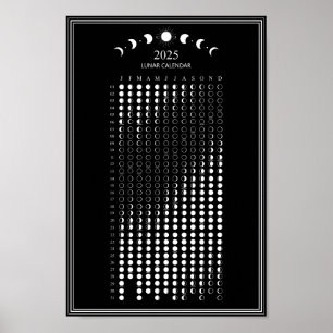 2025 Mondphasen-Lunarzyklen Minimalistischer Kalen Poster
