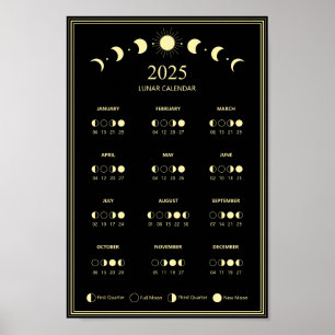 2025 Mondphasen-Lunarzyklen Minimalistischer Kalen Poster