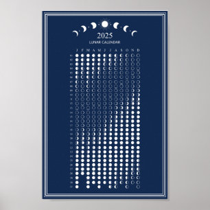 2025 Mondphasen Lunarzyklen Minimalistischer Kalen Poster
