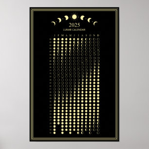 2025 Mondphasen-Lunarzyklen Minimalistischer Kalen Poster