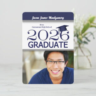 2025 Navy Blue and White Foto Abschluss Einladung