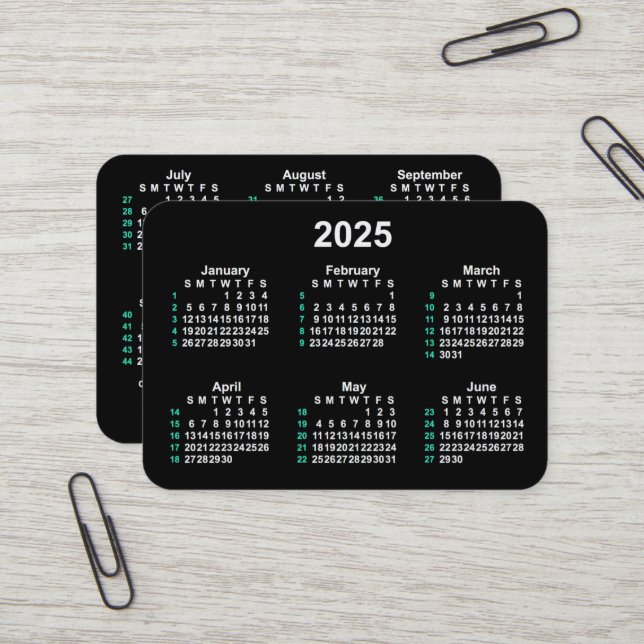2025 Neon 52 Week ISO Kalender von Janz Visitenkarte (Vorderseite/Rückseite Beispiel)