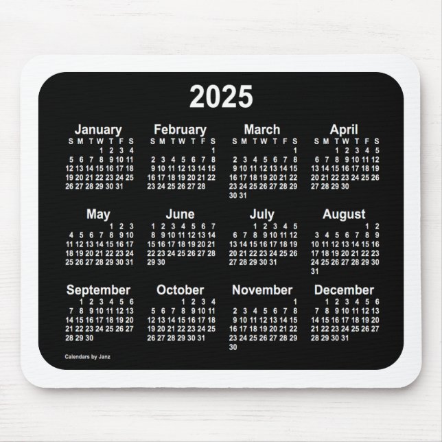 2025 Neon White Calendar von Janz Two Tone Mousepad (Vorne)