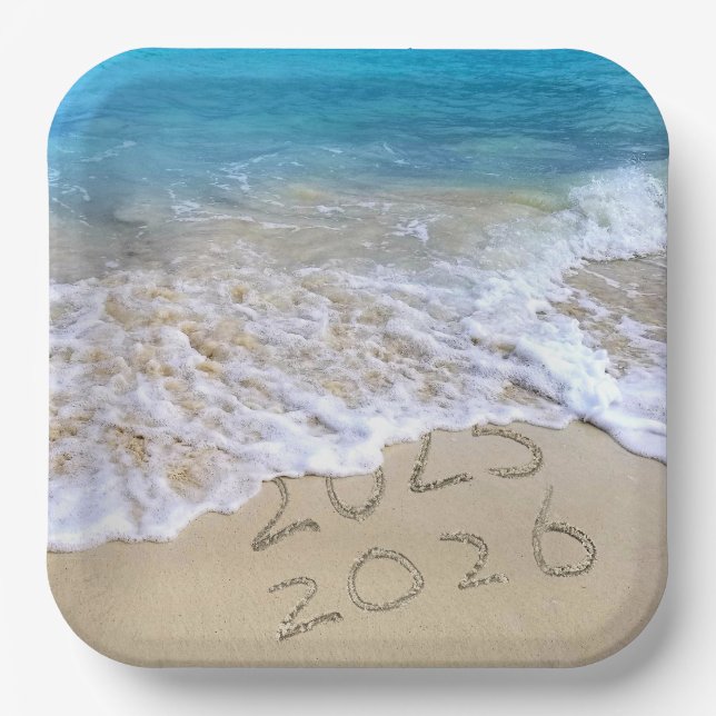 2025 Neues Party des tropischen Strandes Pappteller (Vorderseite)