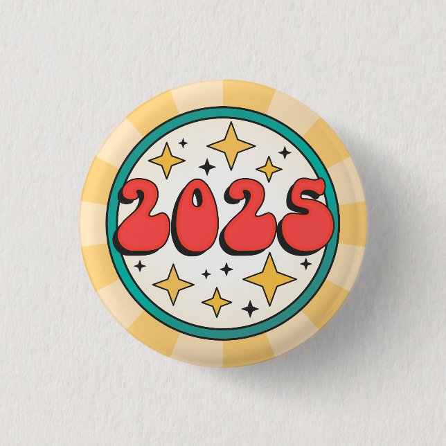 2025 Neujahrs-Groovy-Cartoon-Text Button (Vorderseite)