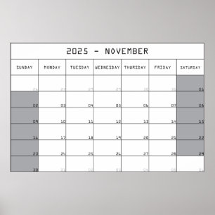 2025 November Planer Kalender große Notizen Platz Poster
