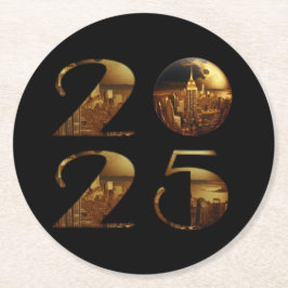 2025 Party-Ball-NYC Gold- Runder Pappuntersetzer