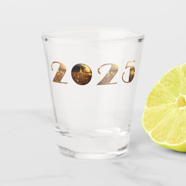 2025 Party-Ball-NYC Gold- Schnapsglas (Vorderseite)