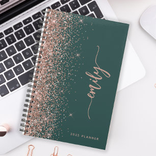2025 Personalisierte Smaragdgrüne Roségold Glitter Planer