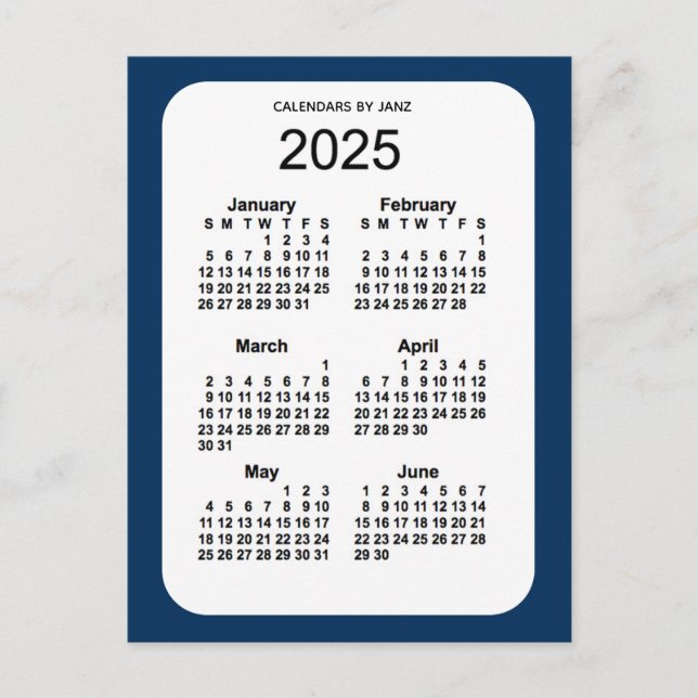 2025 Police Box Blue 6 Month Mini Kalender von Jan Postkarte (Vorderseite)