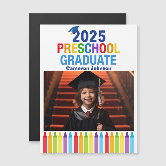 2025 Preschool Abschluss Foto Custom Magnet Card (Vorne/Hinten)