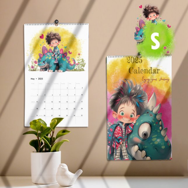 2025 Quirky Boy & Dinosaurier Cartoon Kalender (Quirky Boy & Dinosaur Cartoon Calendar - small)