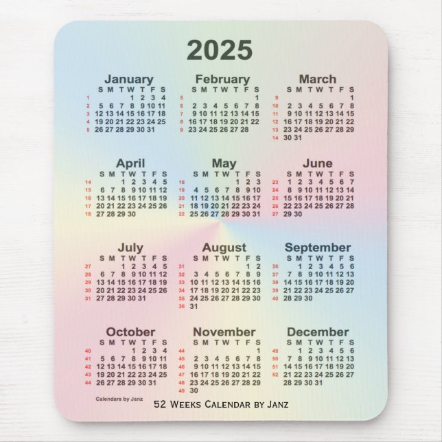 2025 Rainbow Cloud 52 Week Calendar by Janz Mousepad (Vorne)