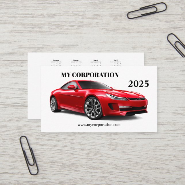 2025 Red Sport Car Pocket Kalender Visitenkarte (Vorderseite/Rückseite Beispiel)