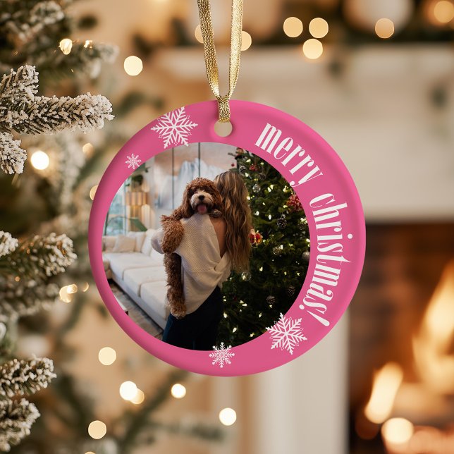 2025 Rosa Retro Frohe Weihnachten Glitzer Foto Keramik Ornament (Von Creator hochgeladen)