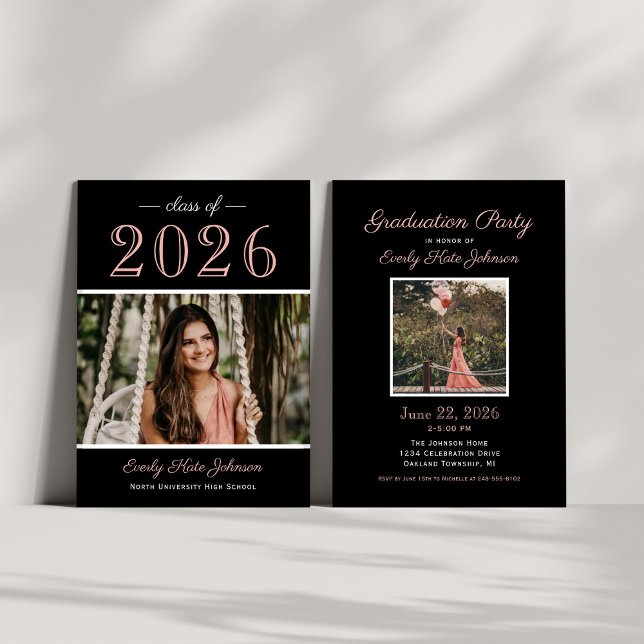 2025 Rose Gold Foto Graduation Party Einladung (Von Creator hochgeladen)