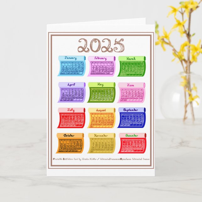 2025 Schriftart Bolzengewebe 12 Farbmonate Karte (Gelbe Blume)
