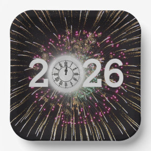 2025 Silvester - Mond und Uhr Pappteller