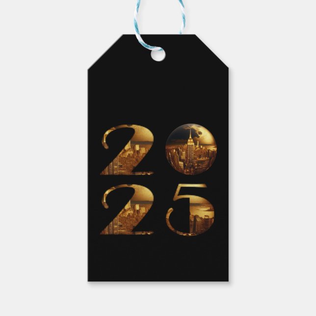 2025-Silvester Party-Ball-NYC Gold- Geschenkanhänger (Vorderseite)