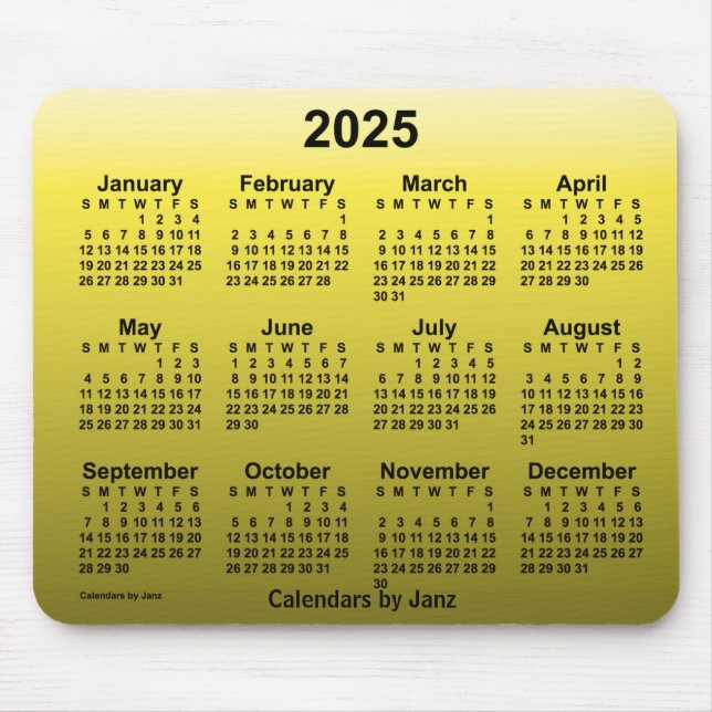 2025 Verblassener Gelber Kalender von Janz Mouse P Mousepad (Vorne)