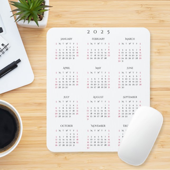 2025 Volljähriger Kalender Elegant Zuhause Office Mousepad (2025 Full Year Yearly Calendar Elegant Home Office Mouse Pad)