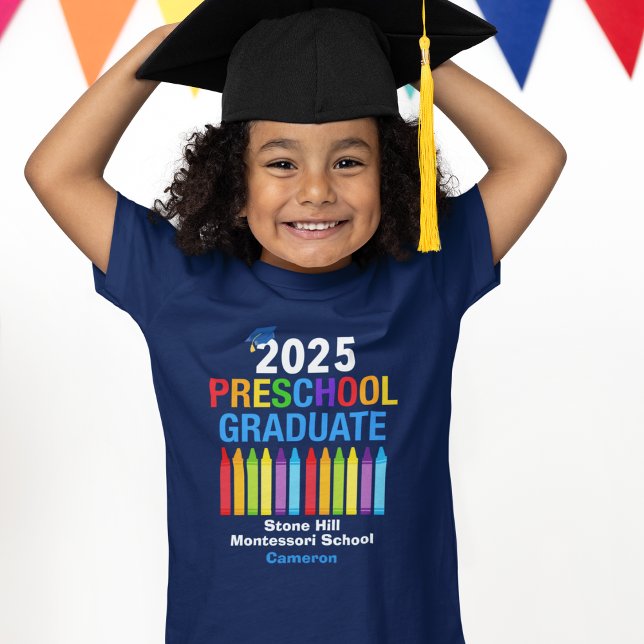 2025 Vorschulabschluss Personalisiert Blue Kids T-Shirt (Von Creator hochgeladen)