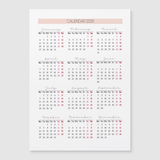 2025 Weiches, weiches, rotes Gitter mit Weekend Hi Magnetkarte (Vorderseite)