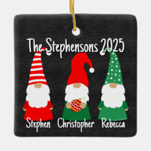 2025 Weihnachts-Gnome Niedliche Familie 3 Kinder F Keramikornament