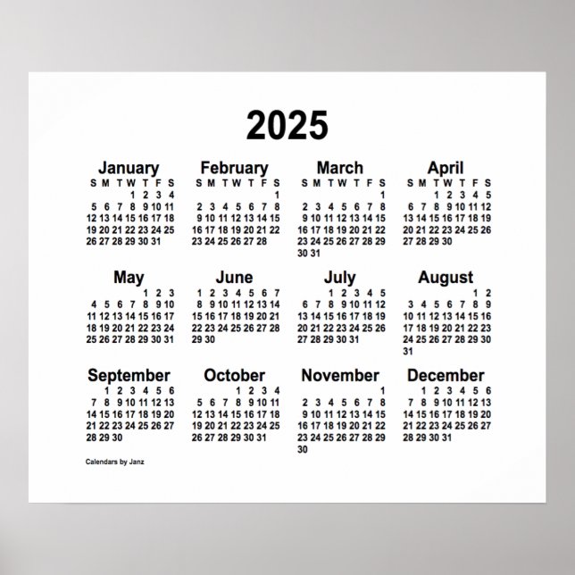 2025 Weißer Kalender von Janz Print Poster (Vorne)