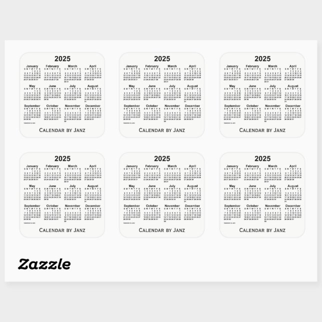 2025 Weißkalender von Janz Square Sticker (Blatt)