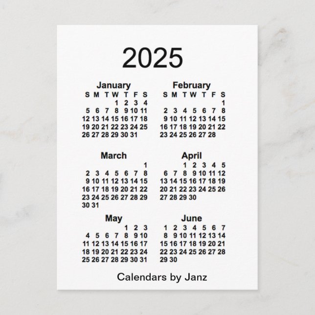 2025 White 6 Month Mini Kalender von Janz Postkarte (Vorderseite)
