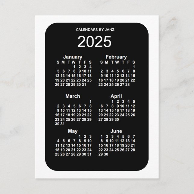 2025 White Neon 6 Month Mini Kalender von Janz Postkarte (Vorderseite)