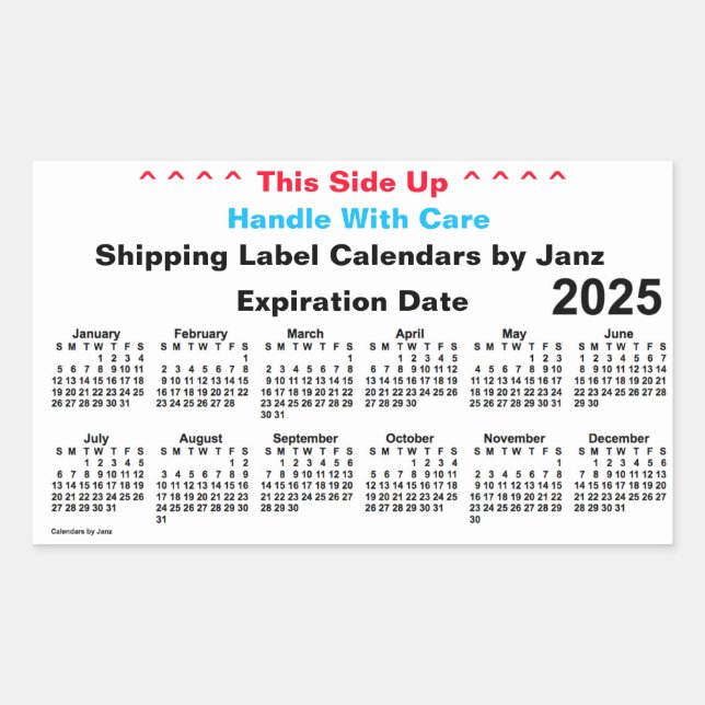 2025 White Shipping Calendar von Janz Rechteckiger Aufkleber (Vorderseite)