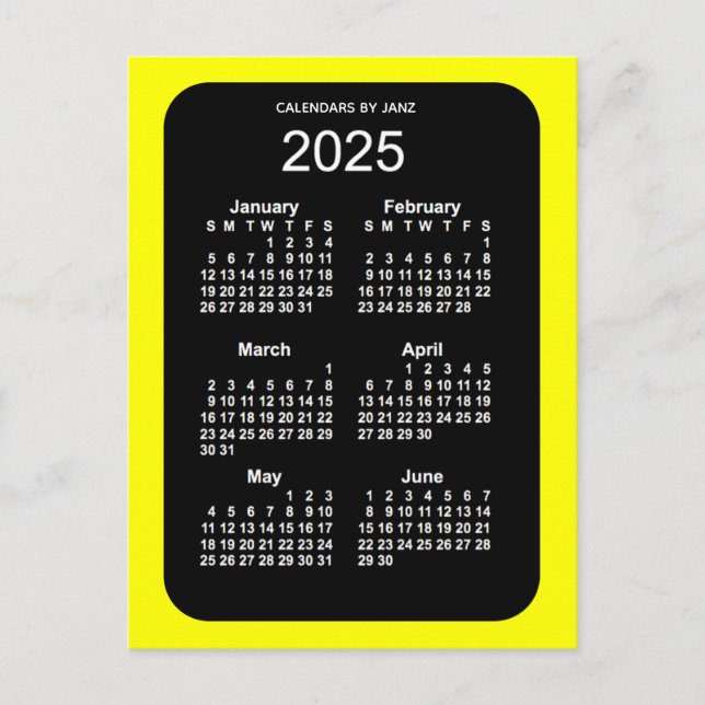 2025 Yellow Neon 6 Month Mini Calendar by Janz Postkarte (Vorderseite)