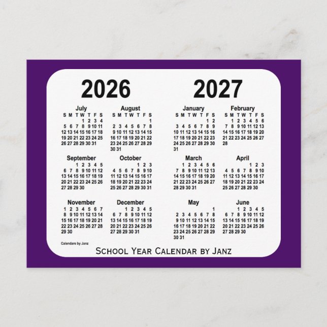 2026-2027 Lila Schuljahr in Mini von Janz Postkarte (Vorderseite)