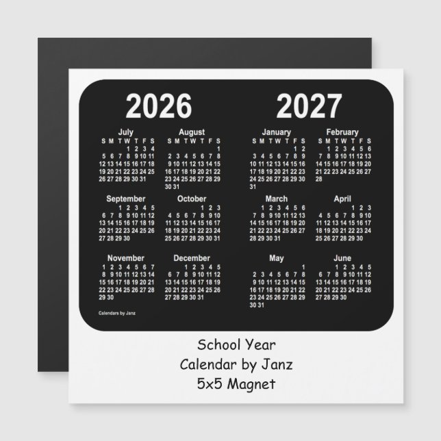 2026-2027 Schwarz-Weiß-Schulkalender von Janz Magnetkarte (Vorne/Hinten)