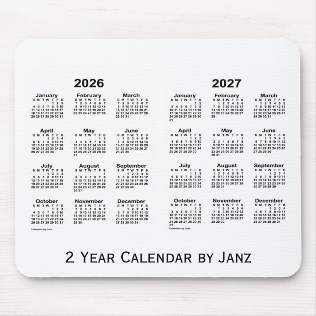 2026-2027 Weißer 2-Jahres-Kalender von Janz Mousep Mousepad (Vorne)