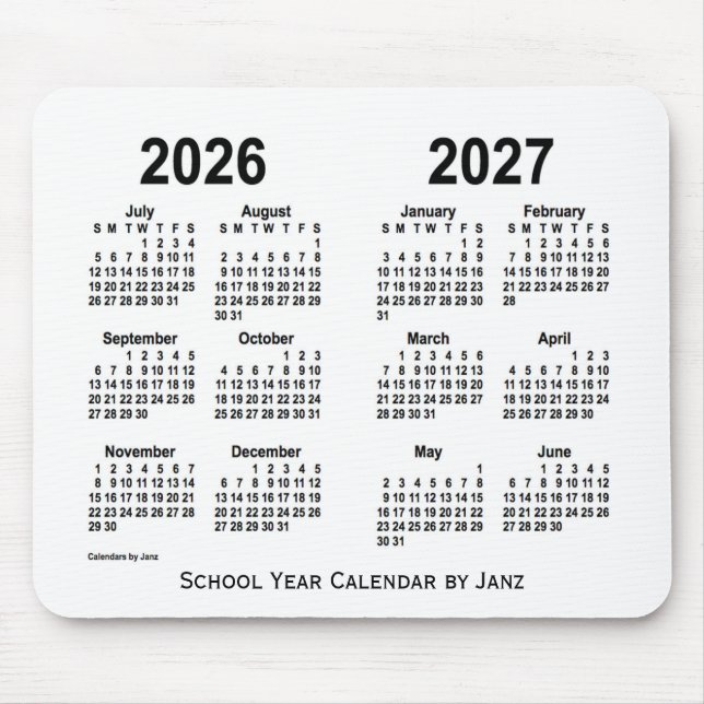 2026-2027 Weißer Schulkalender von Janz Mousepad (Vorne)
