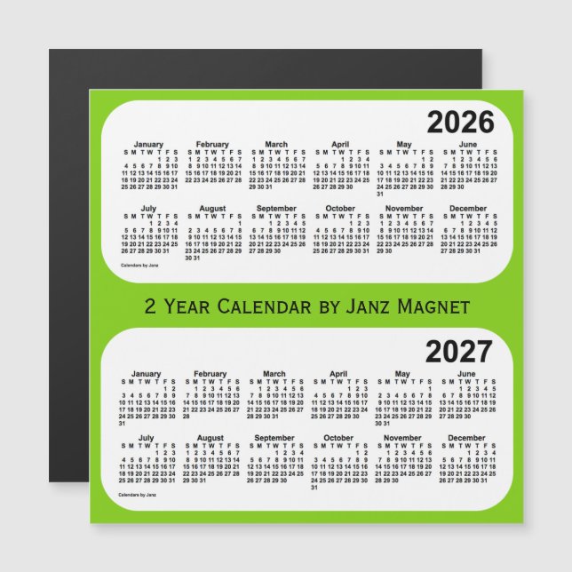 2026-2027 Yellow Green 2 Year Calendar by Janz Magnetkarte (Vorne/Hinten)