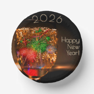 2026 / 202x Wünsche mit Feuerwerk und Luftblasen Pappteller