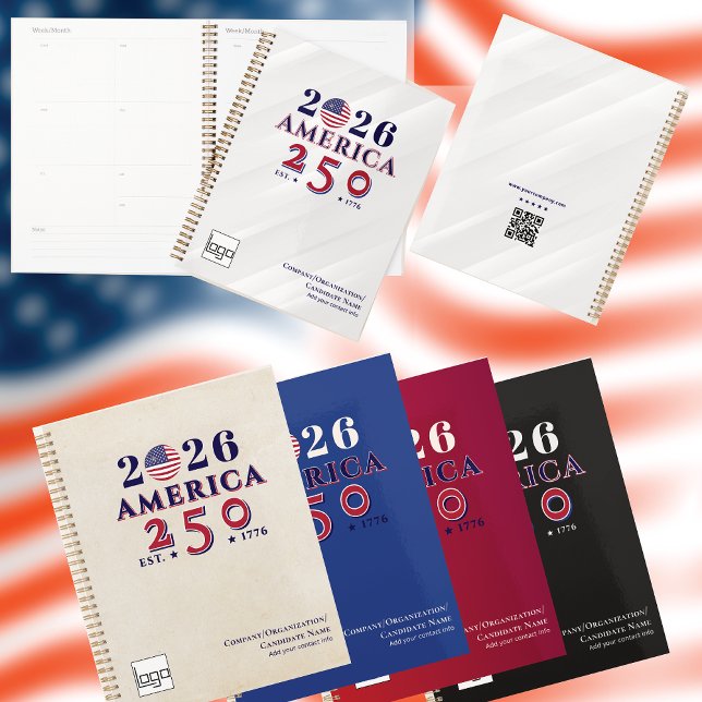 2026 America 250 Rotes Gedenk-Logo & QR-Code Planer (AMERICA 250 - Celebrate 250 Years of American History w/Customizable Patriotic Office keepsake Gifts)