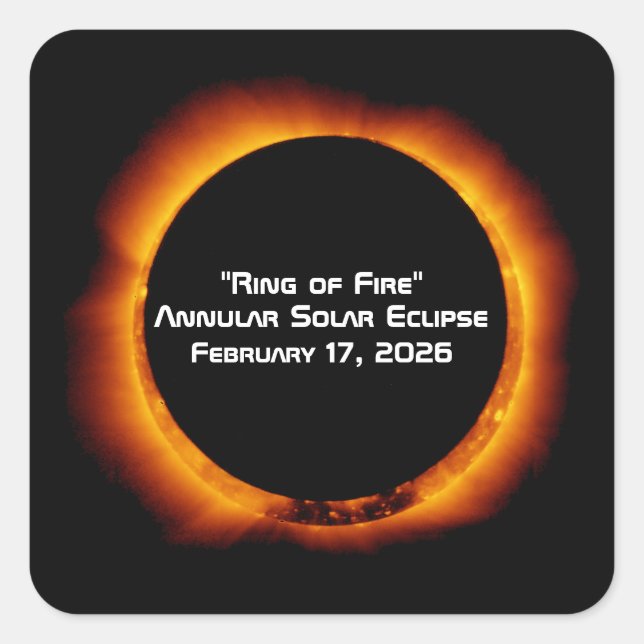 2026 Annular Ring of Fire Solar Eclipse Quadratischer Aufkleber (Vorderseite)