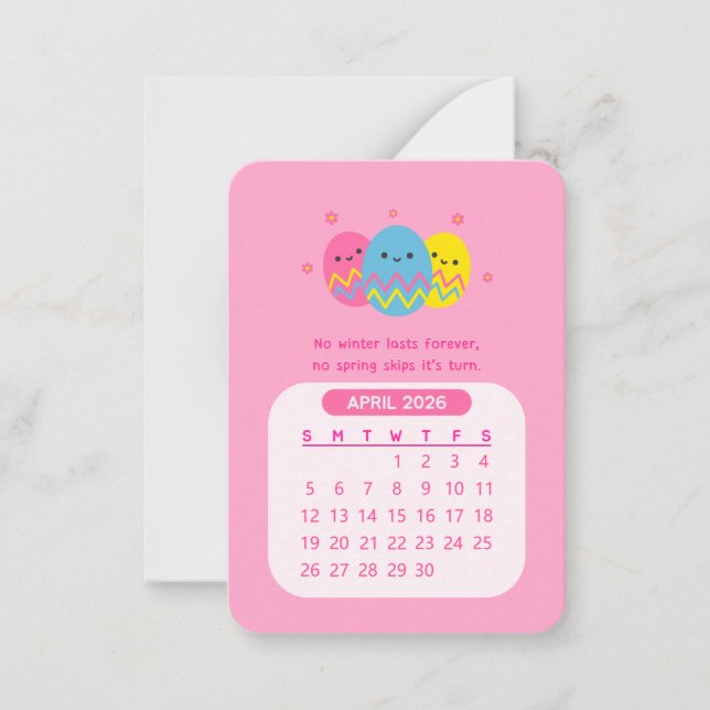 2026 April Monatlicher Kawaii Motivierend Kalender Mitteilungskarte (Vorderseite)