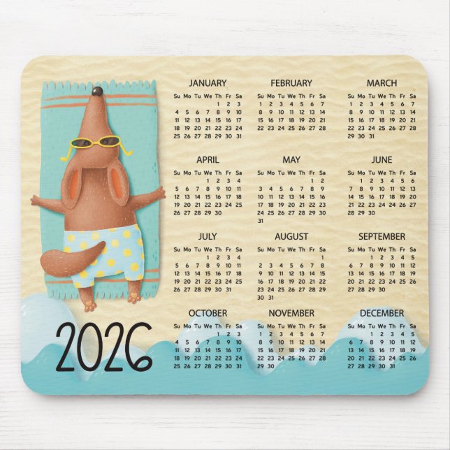 2026 Beach Dog Desk Calendar Mouse Pad Mousepad (Vorne)