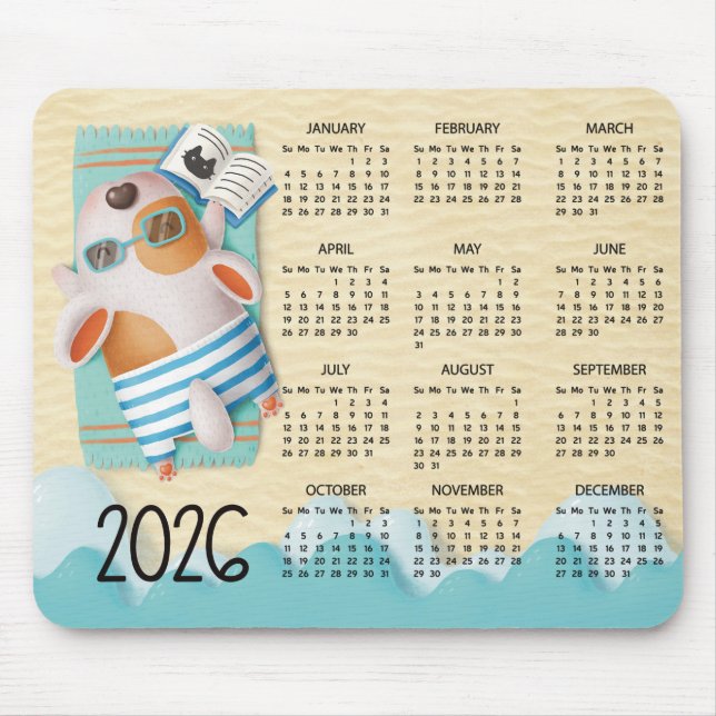 2026 Beach Dog Desk Kalender Mauspad (Vorne)
